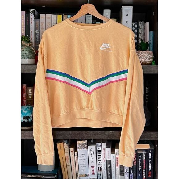 Nike Women’s Peach Orange Striped Heritage Pullover Sweatshirt Size XS - Picture 8 of 9